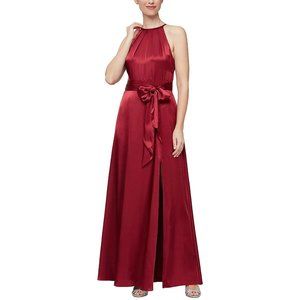 Alex and Eve Satin Belted Evening Dress